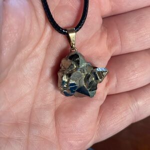 Octohedral Pyrite Pendant Necklace with 18 in Black Cord